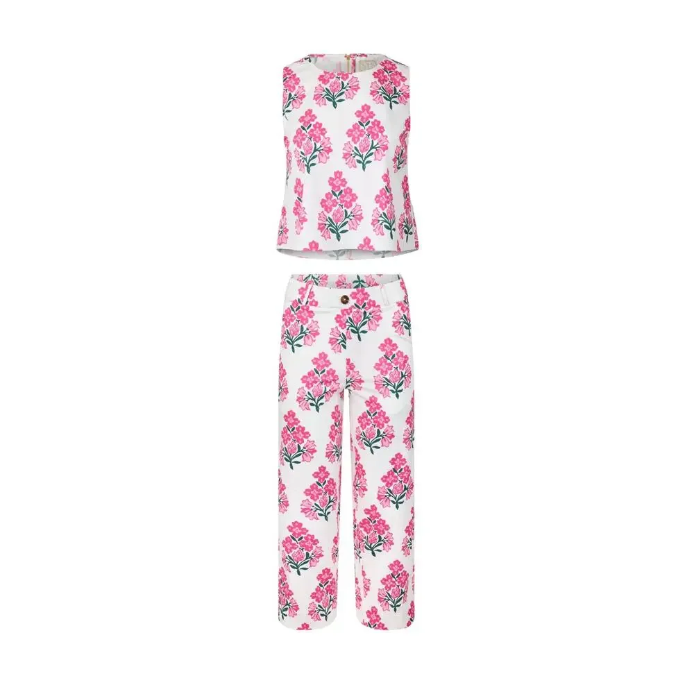 Sail to Sable Jacqueline Sleeveless Party Set in Hibiscus Block Print Size L